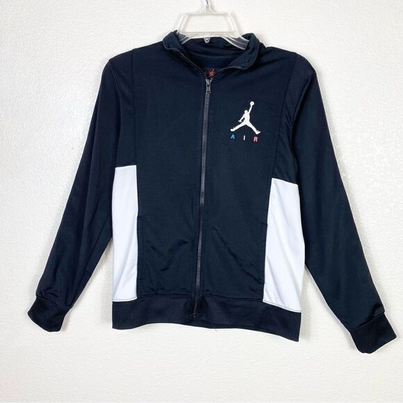 Girl’s Air Jordan Black Striped Sleeve Zip Up Sporty Athletic Jacket - Picture 1 of 4